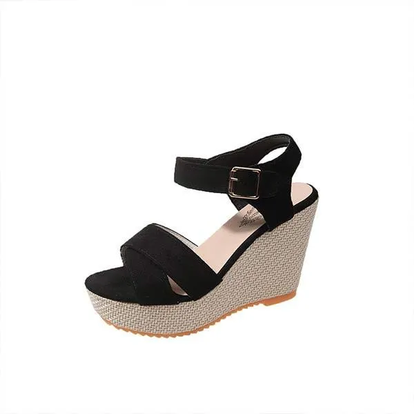 Women's Wedge Sandals with Soft Velvet-Like Finish 97605519C